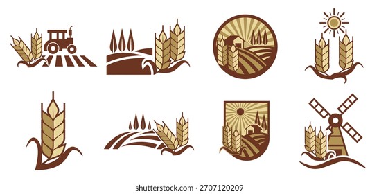 ilustração vetorial de rótulos de vetor de campo de arroz