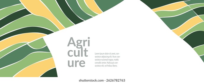 Rice fields, paddy, tea, and plant crops on a green farm elegant hand-drawn vector design. Abstract pattern with hillside terraces, rural landscape. Creative, modern design for sale poster or banner
