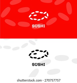 Rice fish logo template in red and black color. Original logo suitable for sushi bar.