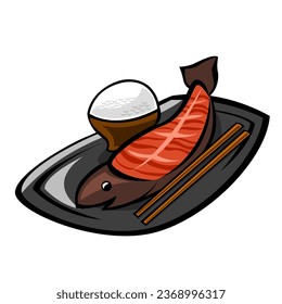 Rice and FIsh Vector Illustration Design