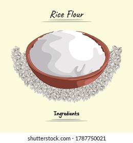 Rice Flour Illustration Used Ingredients For Cooking Some Food, Sketch & Vector Style