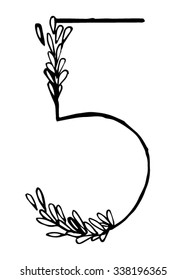 Rice font by hand drawing number 5 with isolated on white backgrounds. Vector and illustrator ESP 10.