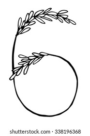 Rice font by hand drawing number 6 with isolated on white backgrounds. Vector and illustrator ESP10.