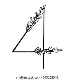 Rice font by hand drawing number 4 with isolated on white backgrounds. Vector and illustrator
