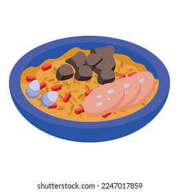 Icono de alimento de arroz vector isométrico. Viajes turísticos. Islam urbano