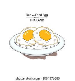 Rice with fried egg on plate
