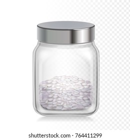 Rice in glass jar, Vector realistic illustration