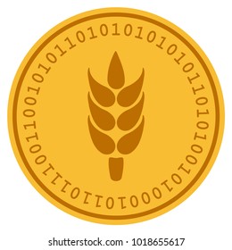 Rice golden digital coin icon. Vector style is a gold yellow flat coin cryptocurrency symbol.