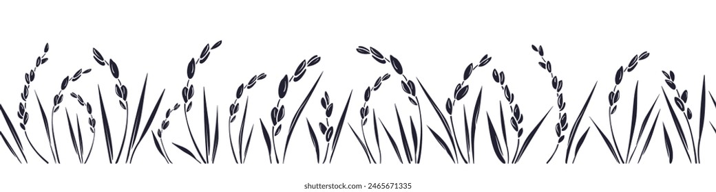 Rice grain. Vector seamless pattern. Graphic ink backdrop for food design, bakery package. Agriculture farm harvest. Traditional food in asian countries