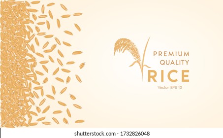 Rice and grains are symbols of agricultural harvesting,  golden yellow patterns wheat. 3D Vector illustration 