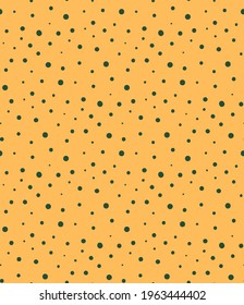 Rice grains texture, small dots abstract seamless pattern, green on yellow background. Hand drawn vector illustration. Design concept Dragon Boat Festival print, packaging, wrapping paper. Flat style.