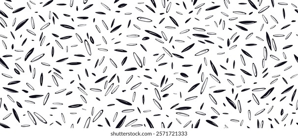 Rice grains. Vector repeat pattern. Graphic abstract background. Asian food, vegan milk, gluten free flour. Healthy snack with puffed seed, cracker, white waffles