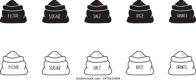 rice,  groats, sugar, flour and salt icon, vector illustration