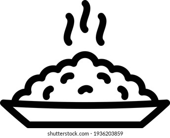 icono de línea delgada del vector del plato caliente de arroz