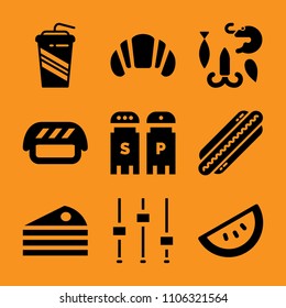 rice, icon, sea, glass, frankfurter and symbol icon vector set. Flat vector design with filled icons. Designed for web and software interfaces