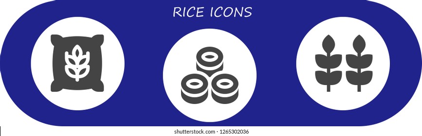  rice icon set. 3 filled rice icons. Simple modern icons about  - Wheat, Sushi