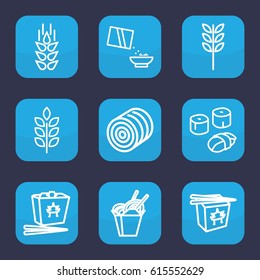 Rice icon. set of 9 outline rice icons such as wheat, hay, chinese fast food, cereal