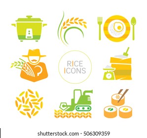 rice icon set. flat decorative symbols on white background. 