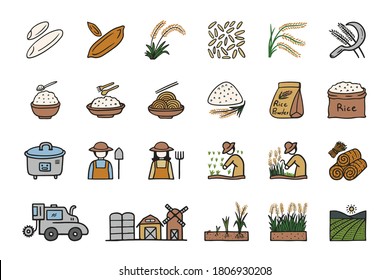 Rice icon set - hand drawn doodle icons.