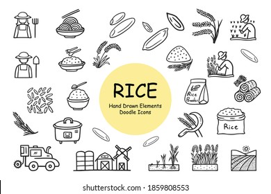 Rice icon set - hand drawn doodle icons.