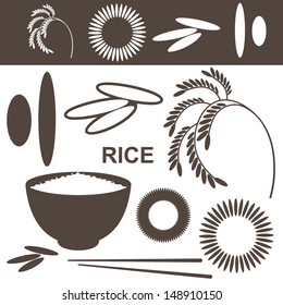 Rice icon set. Isolated rice on white background. Vector illustration EPS10. Vintage style