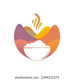 Rice Icon vector design, sunset color illustration, mountain view, sunny background, flat design