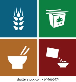 Rice icons set. set of 4 rice filled icons such as wheat, chinese fast food, asian food