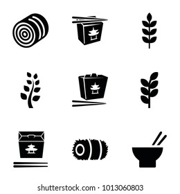 Rice icons. set of 9 editable filled rice icons such as wheat, hay, chinese fast food