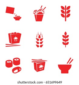 Rice icons set. set of 9 rice filled icons such as wheat, chinese fast food, asian food, cereal