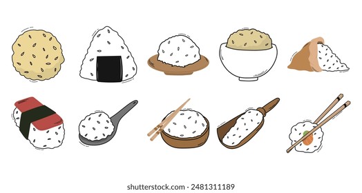 Conjunto de Colección de elemento de ilustración de arroz
