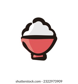 Rice - Japanese food icon (Hand-drawn line, colored version)