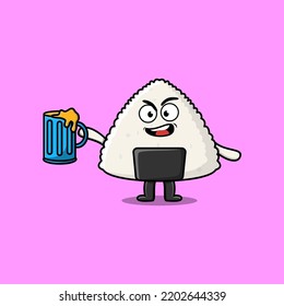 Rice japanese sushi cartoon mascot character with beer glass and cute stylish design