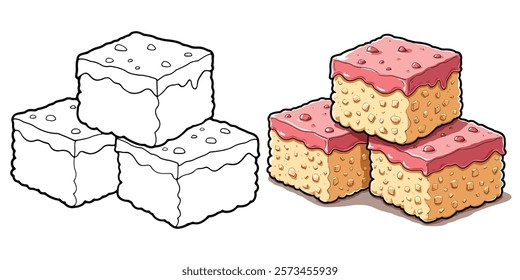 Rice Krispies Line Art Vector Illustration Black and White with Coloring Sample. Bold and Easy Food, Sweets, Drinks, Dessert, and Snacks Coloring Pages for Adults and Kids.