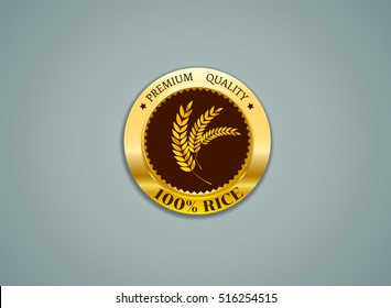 Rice Label Gold. Premium Quality. Vector Illustration