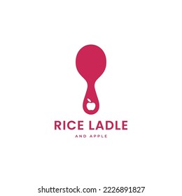 Rice ladle serving spoon and apple combination logo design concept. Food cafe restaurant icon. Isolated object on background