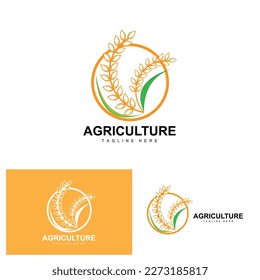 Rice Logo, Agriculture Design, Vector Wheat Rice Icon Template Illustration