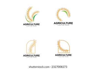 Rice Logo, Farm Wheat Logo Design, Vector Wheat Rice Icon Template Illustration