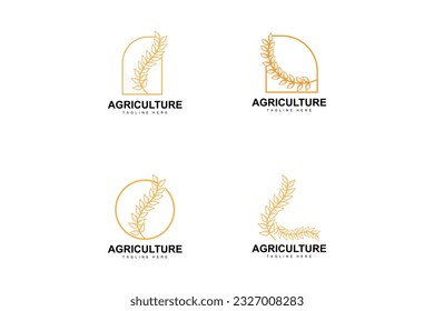 Rice Logo, Farm Wheat Logo Design, Vector Wheat Rice Icon Template Illustration