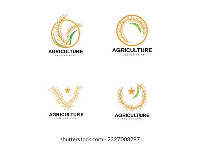 Rice Logo, Farm Wheat Logo Design, Vector Wheat Rice Icon Template Illustration