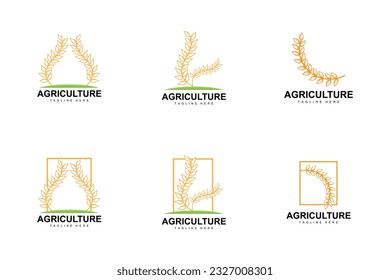 Rice Logo, Farm Wheat Logo Design, Vector Wheat Rice Icon Template Illustration