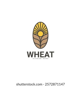 Rice Logo, Farm Wheat Logo Design, Vector Wheat Rice Icon Template Illustration