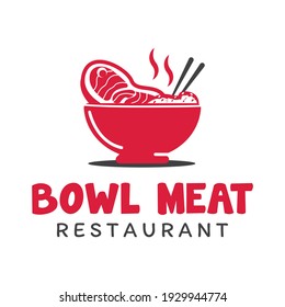 The rice and meat bowl logo, in red is suitable for food shop logos, also suitable for use as icons or illustrations