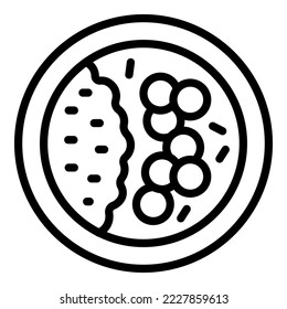 Vector de contorno de icono del menú carne de arroz. Rollo asiático. Tempura en restaurantes