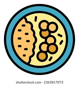 Rice meat menu icon outline vector. Asian roll. Restaurant tempura color flat