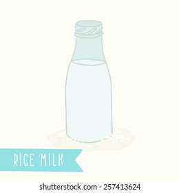 Rice milk bottle. Vector hand drawn illustration
