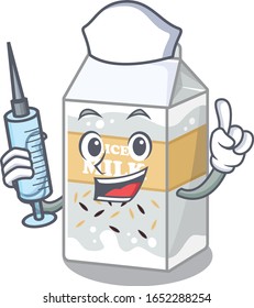 A rice milk hospitable Nurse character with a syringe