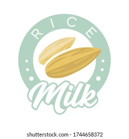 RICE MILK. Linear style logo for vegan packaging design
