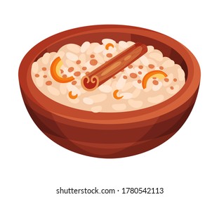 Rice Milk Pudding With Cinnamon And Lemon Peel As Cuban Dish Vector Illustration