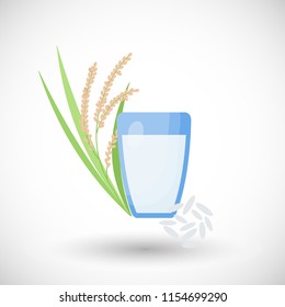Rice milk vector flat icon, glass of vegan, vegetarian or plant based milk, flat design of non-dairy, lactose free product isolated on the white background, vector illustration