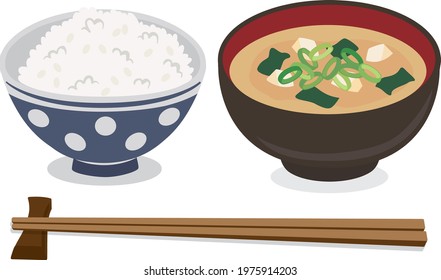 Rice and miso soup in a bowl